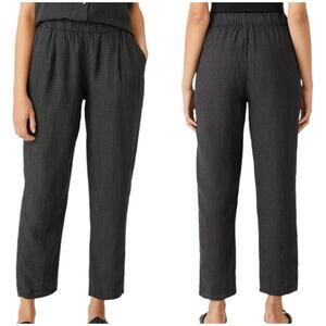 Eileen Fisher NWT Tapered Organic Linen Ankle Pants Black Gray Gingham Size XXS